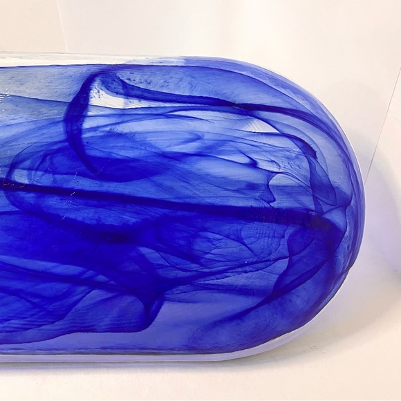 Glass Cobalt Blue Swirl Trinket Serving Tray Dish - Picture 7 of 15